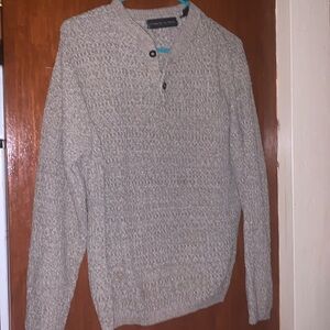 Oscar De La Renta Gray Waffle Knit Pullover Sweater Mens Size S Buttons Vintage